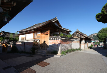 Bukchon Hanok village is a traditional village of old style wooden houses in Seoul, South Korea. 