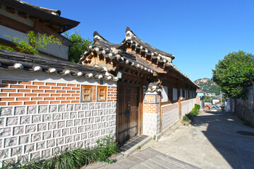 Bukchon Hanok village is a traditional village of old style wooden houses in Seoul, South Korea. 