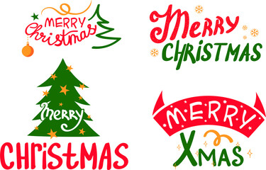 Vintage Merry Christmas hand drawing lettering. Vector illustration. 