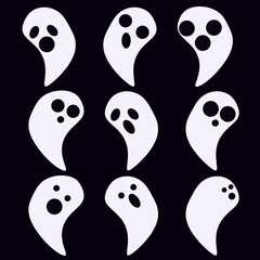 Obraz premium Ghost illustration set cartoon style. Simple game icons Halloween ghost stamps.
