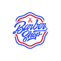 Barber Shop logo Badge with lettering typography style.