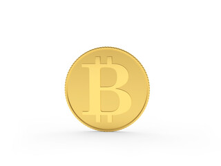 One gold bitcoin coin isolated on white. 3d illustration