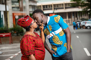 portrait of a beautiful couple in love kissing.
