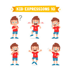 cute little kid boy in various expressions and gesture set