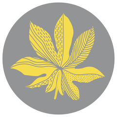 Vector illustration of a tropical plant. Aralia. Yellow fern isolated on grey background. Hand drawn branches and leaves