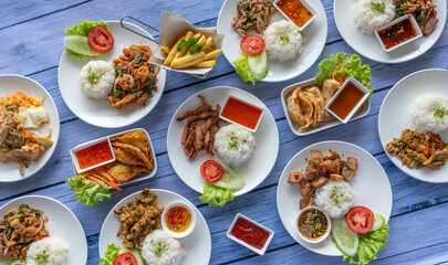 Thai mixed rice dishes group shot