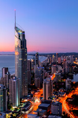 Gold Coast, Surfers Paradise aerial cityscape view at sunrise
