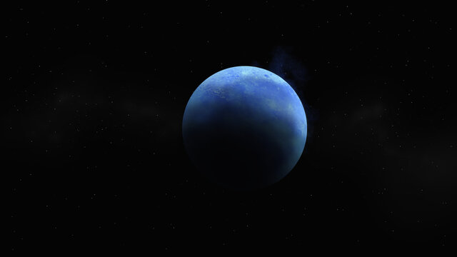 Blue ice planet art illustration. Big water planet with two moons. Popular space exploration project for future study astrology. One big alien world cartoon game design. Rare real world picture.