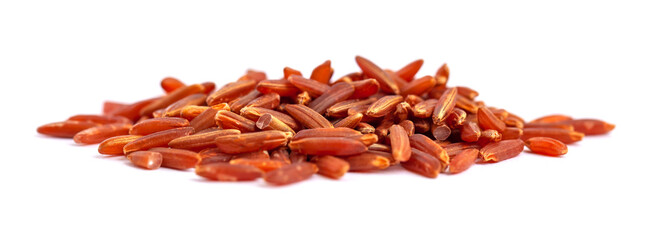 Heap of red rice isolated on white background