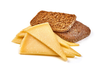 Parmesan Cheese slices, isolated on white background