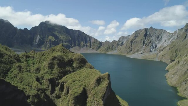 Aerial view crater lake volcano Pinatubo among mountains, Philippines, Luzon. beautiful landscape at Pinatubo mountain crater lake. Travel concept