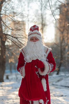 santa claus outdoors in winter on a sunny day