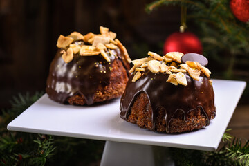 Fototapeta na wymiar Delicious homemade chocolate banana holiday cake