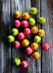 candy on wooden background