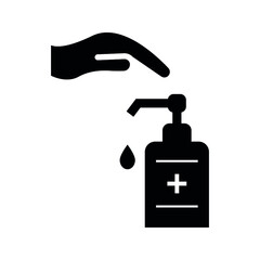 Washing hand with sanitizer liquid soap vector line icon on white background