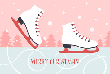 Christmas card with the illustration of ice skating