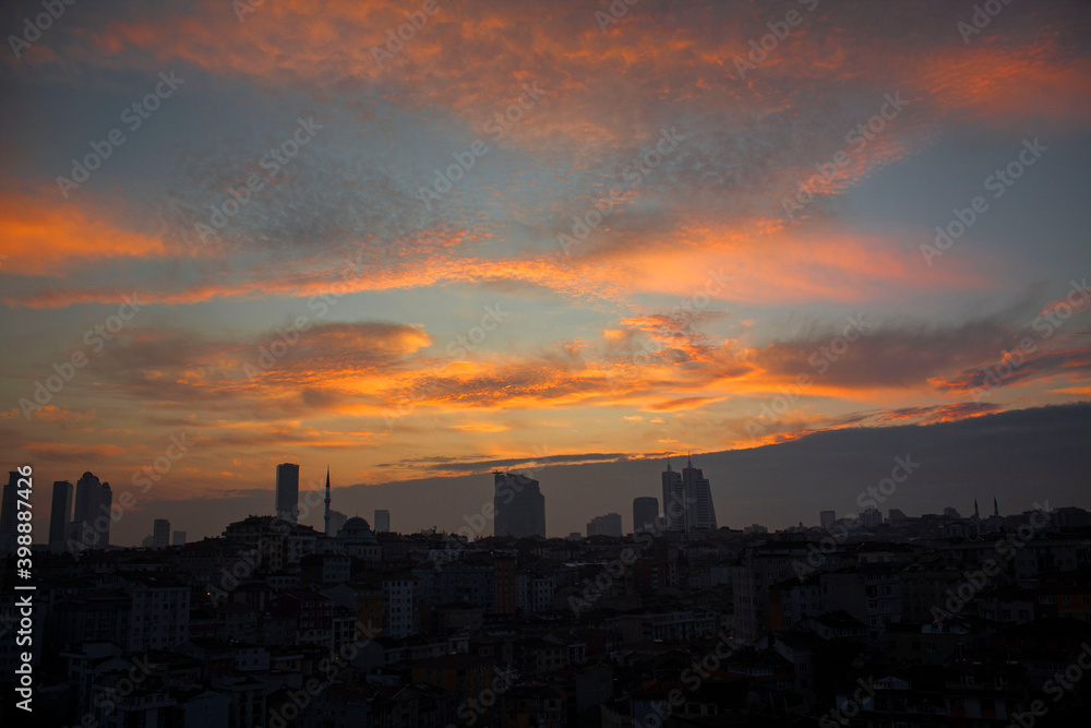 Wall mural the city silhouette from the window in istanbul/turkey, at sunset