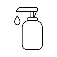 Washing hand with sanitizer liquid soap vector line icon on white background