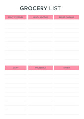 Grocery list with pink theme