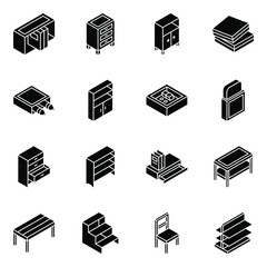 
School Interior Glyph Isometric Icons 
