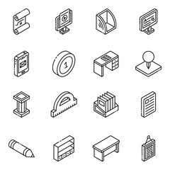 
E Learning Glyph Isometric Icons 
