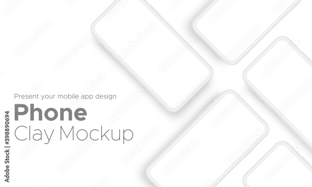 Poster mobile app design clay phone showcase mockup with space for text isolated on white background. vecto