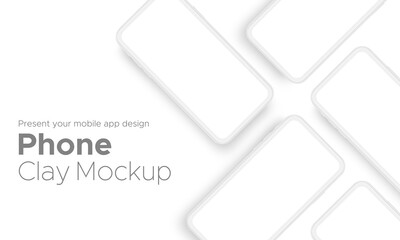 Mobile App Design Clay Phone Showcase Mockup With Space for Text Isolated on White Background. Vector Illustration