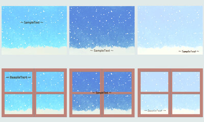 Fantastic and picture book-like cute snow scene windows and snow scene