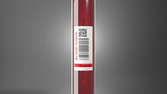 3d animation of a Blood check Test tube filled with blood sample for clinical exam.