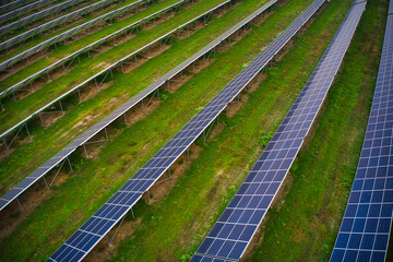 Large solar power plant on a picturesque green field in Ukraine