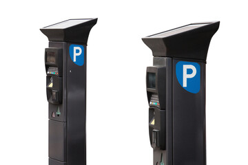 Parking machine with solar panel isolated on white background