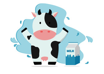 Cute cow with milk product Vector illustration