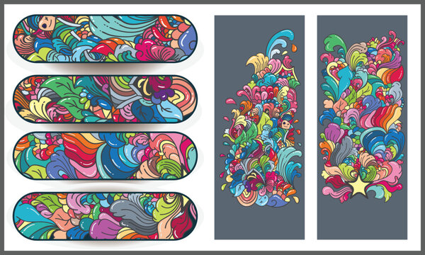 
set skateboard designs, vector illustration of beautiful ornament, glowing intended for skateboard images