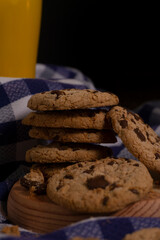 Cookies with chocolate chips in a blue background