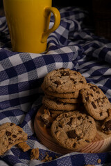 Cookies with chocolate chips in a blue background