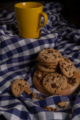 Cookies with chocolate chips in a blue background