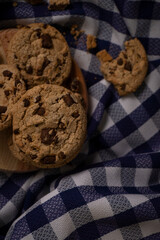 Cookies with chocolate chips in a blue background