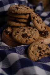 Cookies with chocolate chips in a blue background