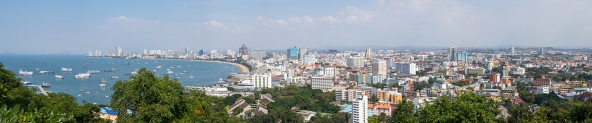 Panorama cityscape image of Pattaya city from Pratumnak Hill Viewpoint, Chonburi, Thailand.
