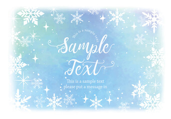 きらめく雪の結晶背景フレーム（水彩風）