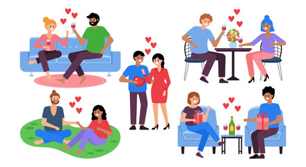 Romantic couples dating set for graphic and web design. Valentine's day concept