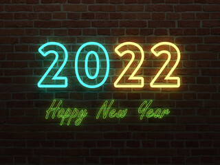 Naklejka na ściany i meble New Year 2022 Creative Design Concept with LED lights - 3D Rendered Image 