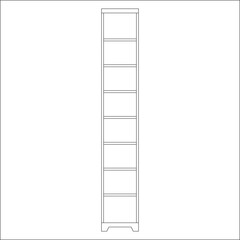 Vector illustration. Outline of a bookcase in the interior of a house or apartment. Isolated on a white background.