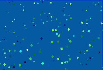 Light Blue, Yellow vector template with crystals, circles, squares.