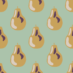 Pastel pale seamless pattern with healthy pear yellow ornament. Light green background.