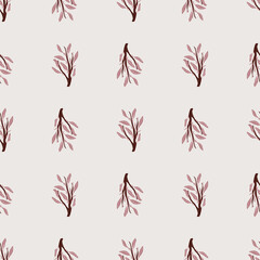 Seamless pattern with lilac foliage branches ornament. Nature abstract ornament on light background.