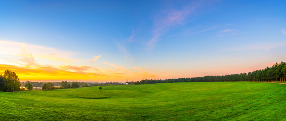 Willen Lakeside park at sunrise in Milton Keynes. England