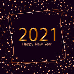 Happy 2021 New Year.Holiday vector illustration, glowing confetti on a dark background.Graphic element for banner,greeting cards,invitation,poster or website.