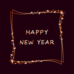 Happy New Year vector illustration,frame with inscription and confetti on a dark background.Graphic element for banner,greeting cards,invitation,poster or website. 