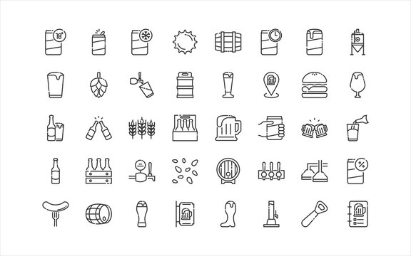 set of beer thin line icons, 256 x 256 px, brewery, alcohol